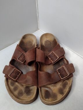 Birkenstock Unisex Leather Arizona Sandals Slides M9 W11 42 Brown Cork JJ
